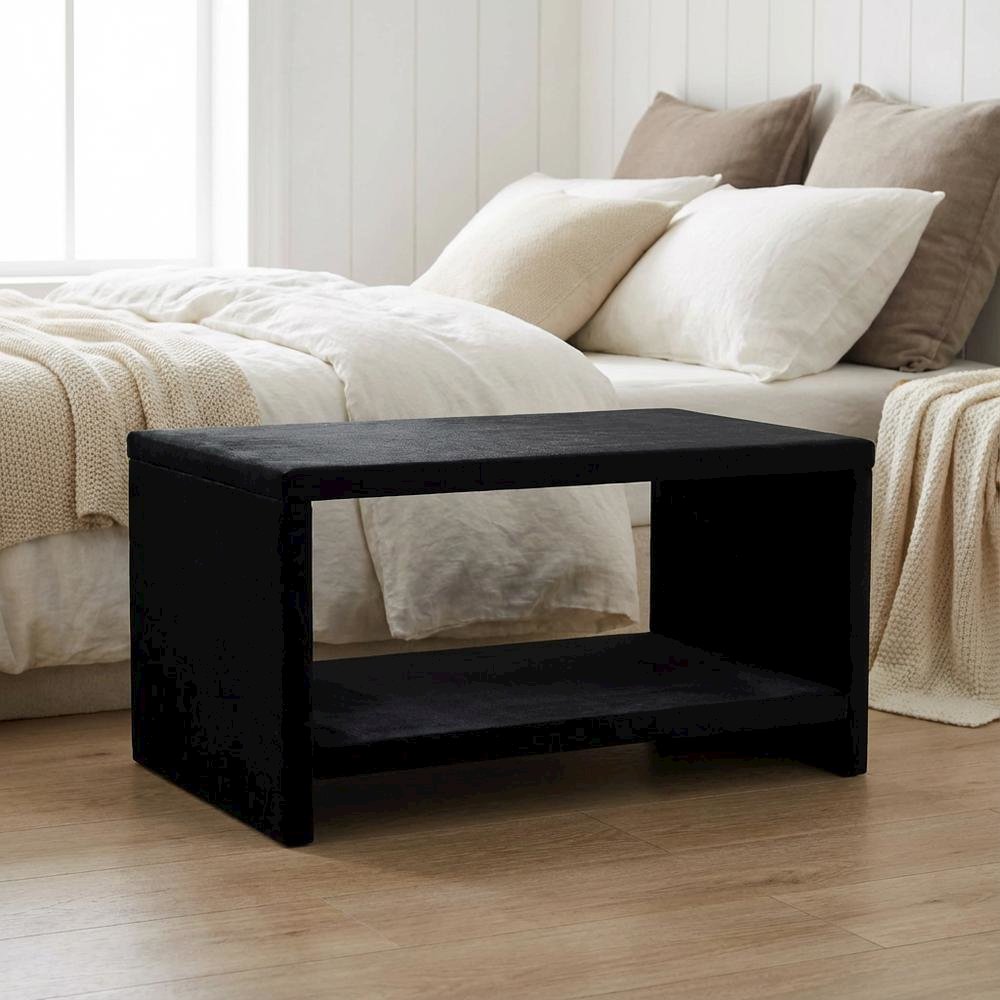 Black Velvet Nightstand with Contemporary Style and Soft Upholstery