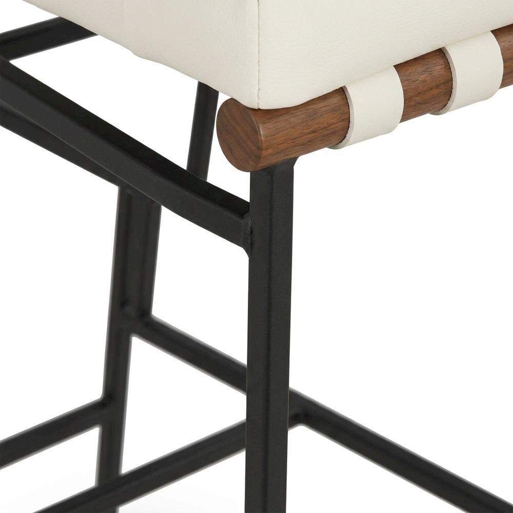 Vegan Leather Bar Stool, Iron Frame, Contemporary, Cream Vegan Leather