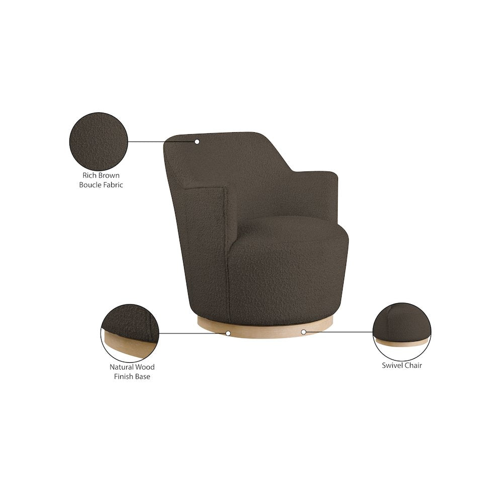 Clarita Brown Boucle Fabric Swivel Accent Chair
