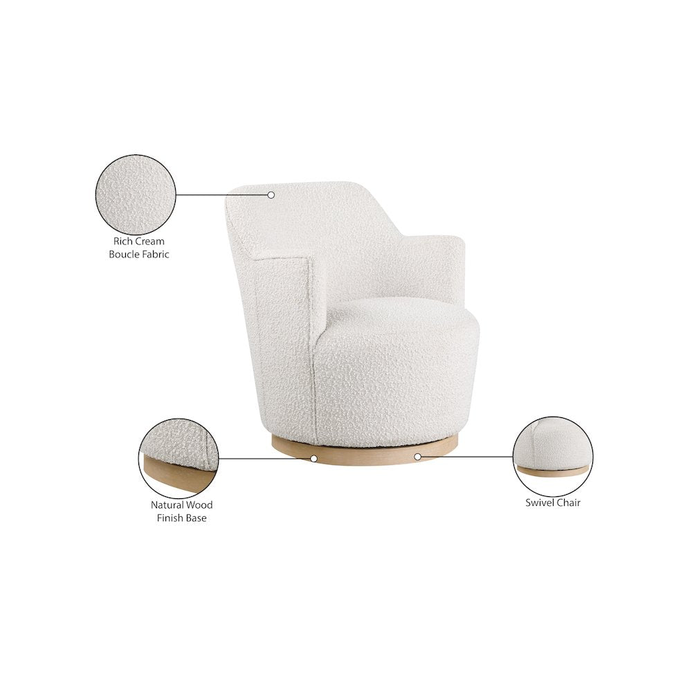 Clarita Cream Boucle Fabric Swivel Accent Chair