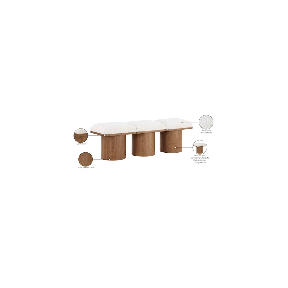 Pavilion Cream Boucle Fabric Bench