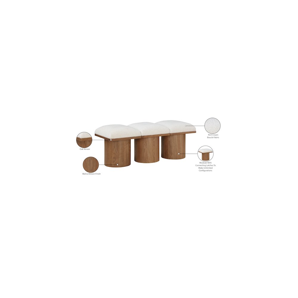 Pavilion Cream Boucle Fabric Bench