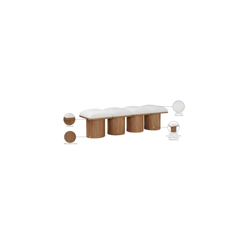 Pavilion Cream Boucle Fabric Bench