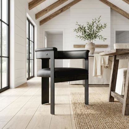 Matte Black Powder Coating Dining Chairs 2-Piece Set with Armrests
