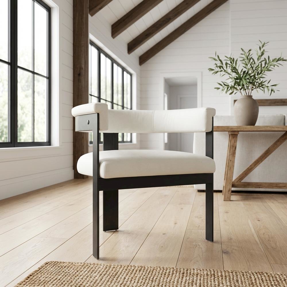 Matte Black Powder Coating Dining Chair Set of 2 with Vegan Leather Seats