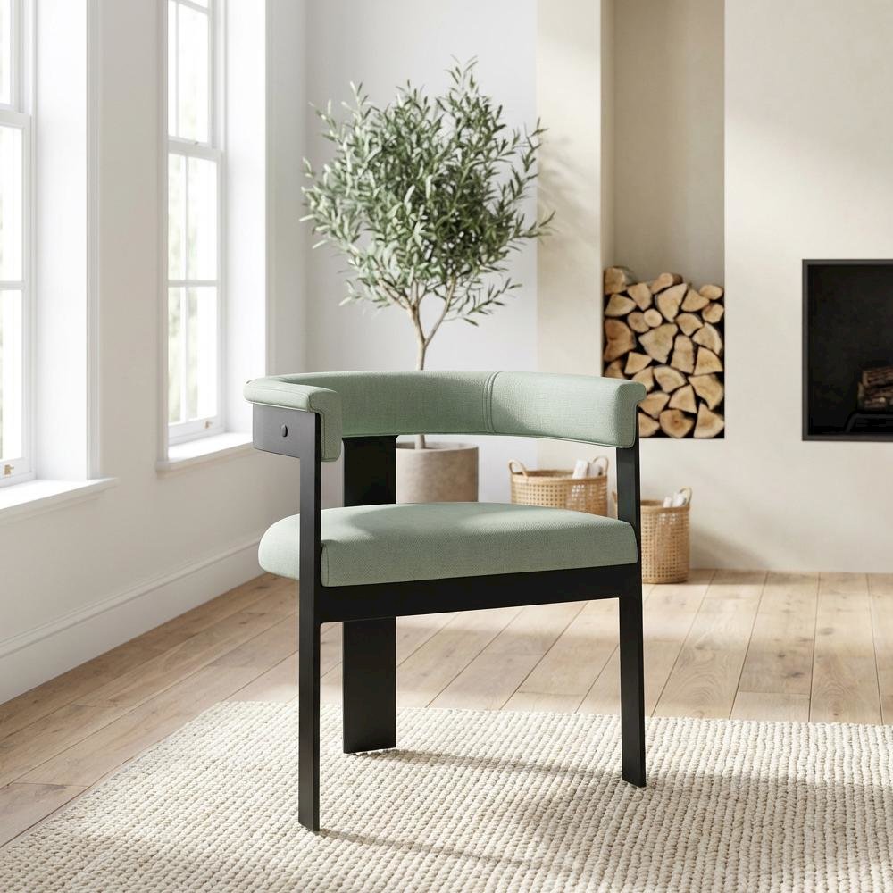 Matte Black Powder Coating Dining Chair Set of 2 with Armrests, Cushioned Seat