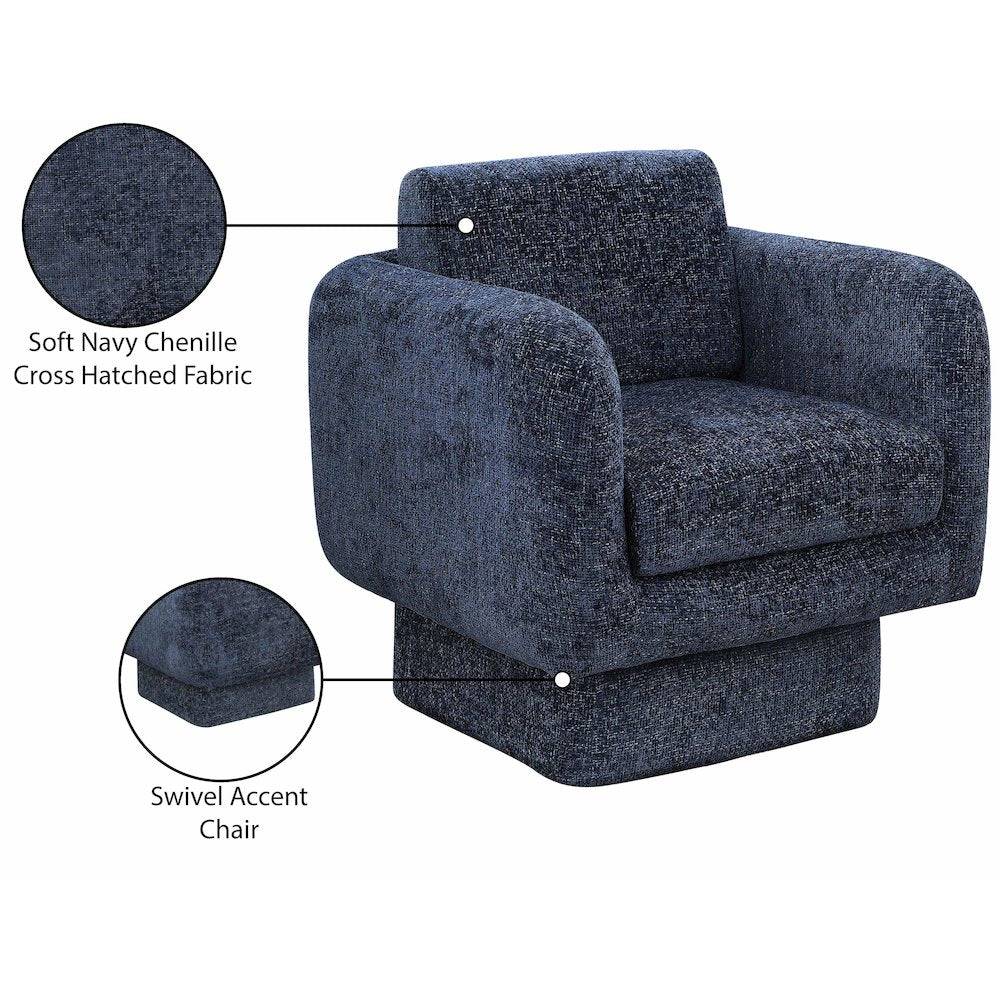 Alessandra Navy Chenille Fabric Swivel Accent Chair