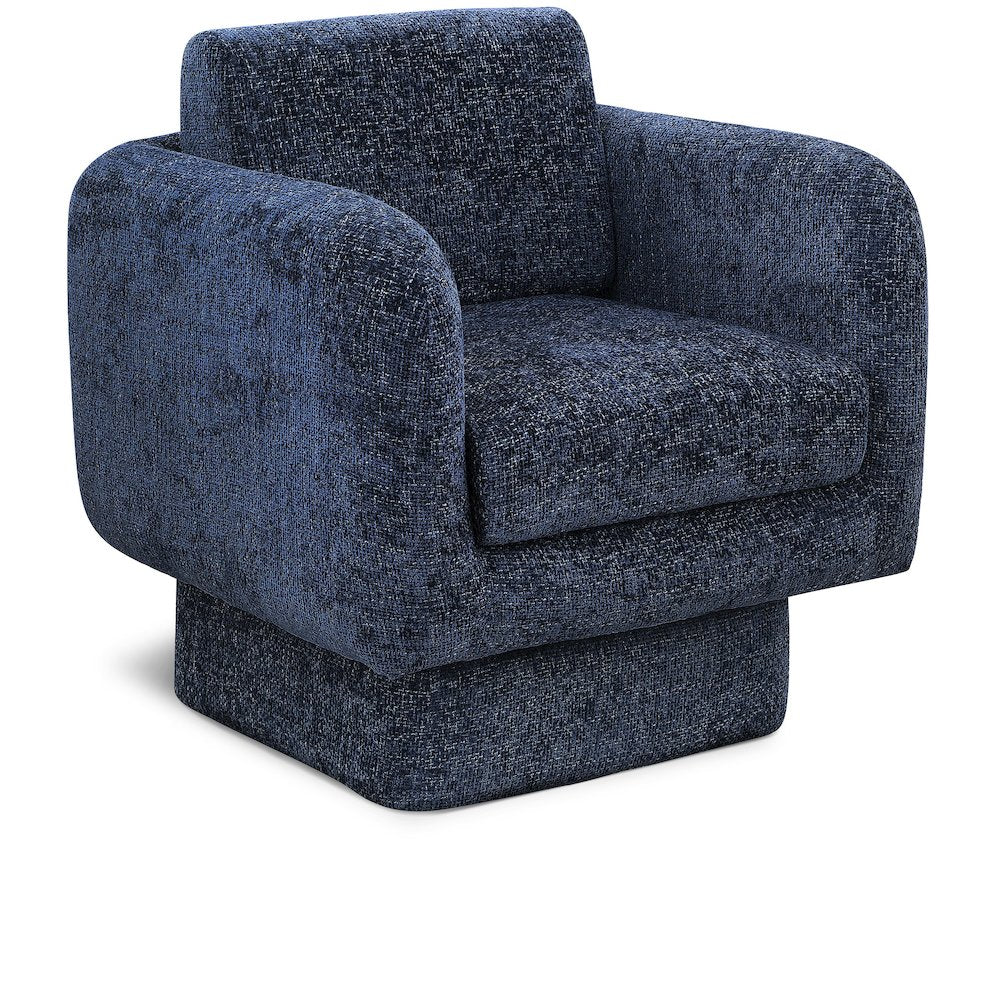 Alessandra Navy Chenille Fabric Swivel Accent Chair