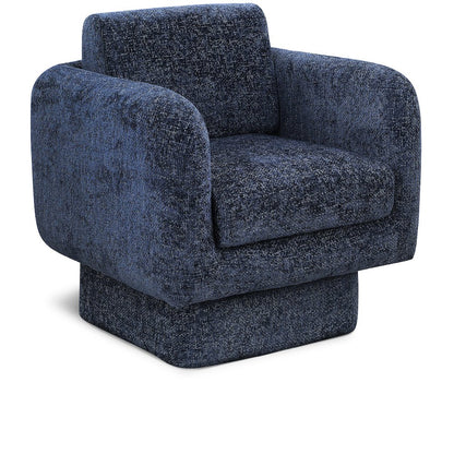 Alessandra Navy Chenille Fabric Swivel Accent Chair