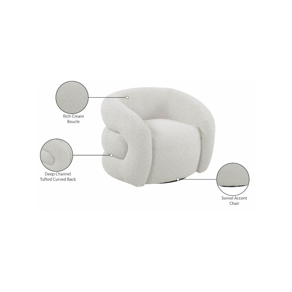 Roxbury Cream Boucle Fabric Swivel Accent Chair