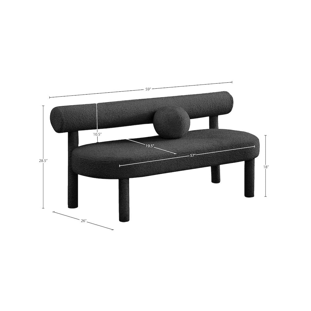 Parlor Black Boucle Fabric Bench