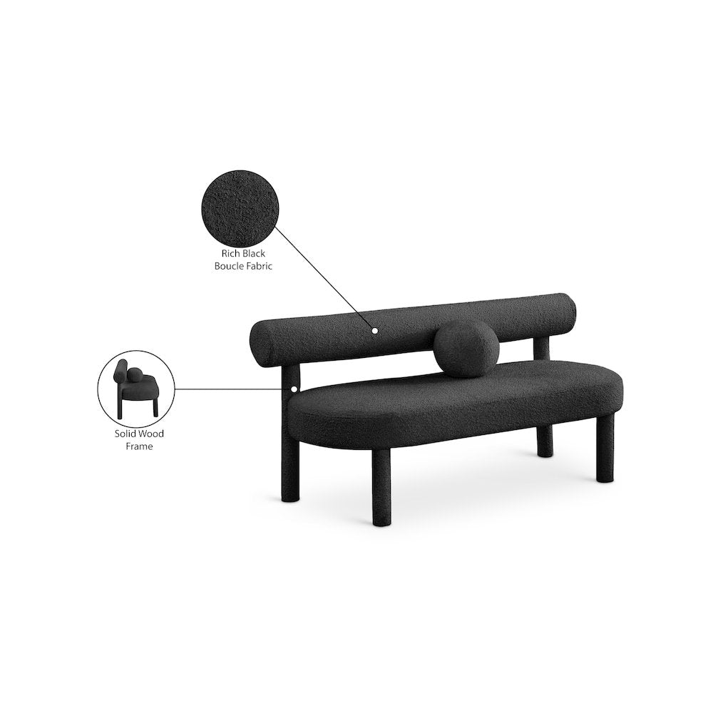 Parlor Black Boucle Fabric Bench