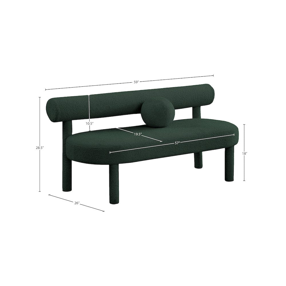 Parlor Green Boucle Fabric Bench