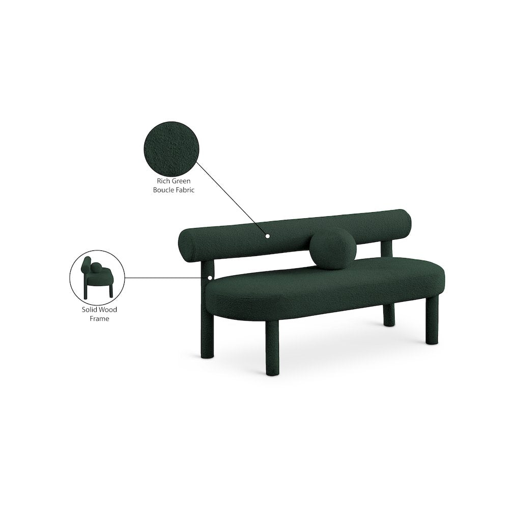 Parlor Green Boucle Fabric Bench