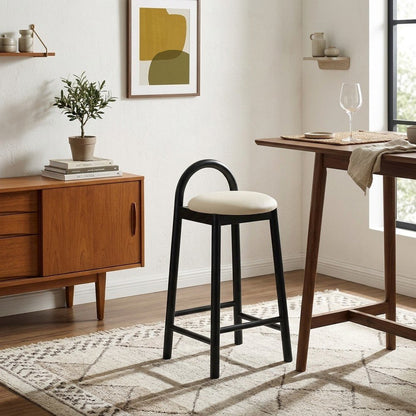Mid-Century Modern Vegan Leather Upholstered Counter Height, Cream Vegan Leather