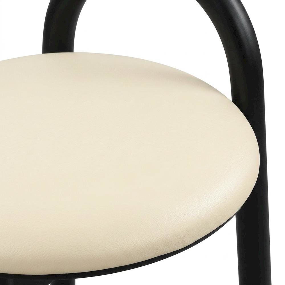 Mid-Century Modern Vegan Leather Upholstered Counter Height, Cream Vegan Leather