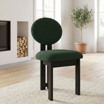 Black Boucle Fabric Dining Chair Set of 2 with Mid-Century Modern Design
