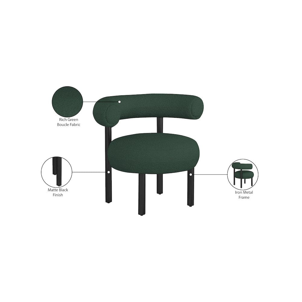 Bordeaux Green Boucle Fabric Accent Chair