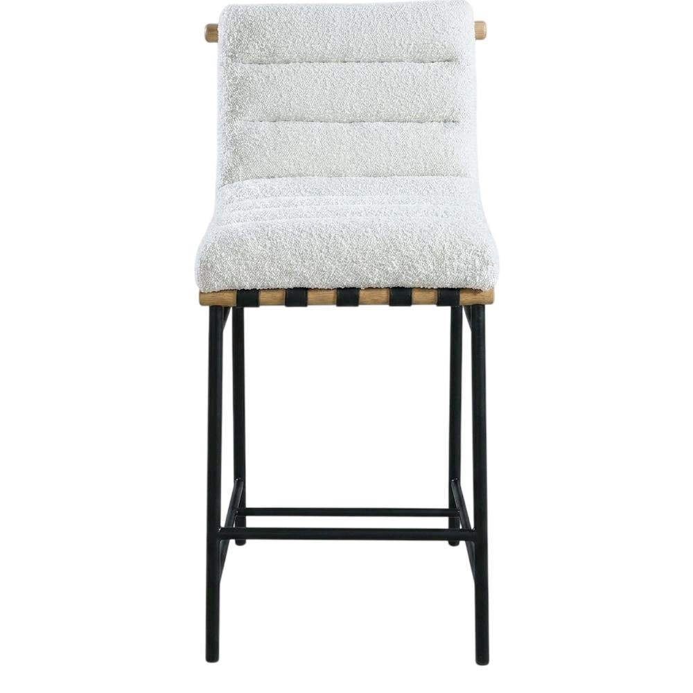 Vegan Leather & Boucle Counter Stool for Bar, Cream Boucle Fabric