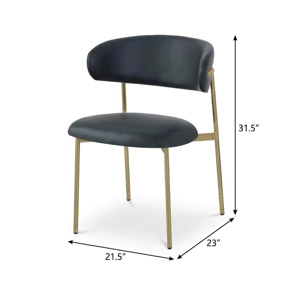 Brushed Gold Dining Chair Set of 2 Vegan Leather Upholstery and Contemporary