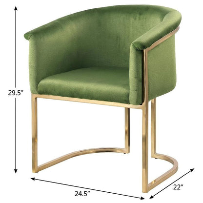 Brushed Brass Dining Chair with Olive Velvet Upholstery and Contemporary Design