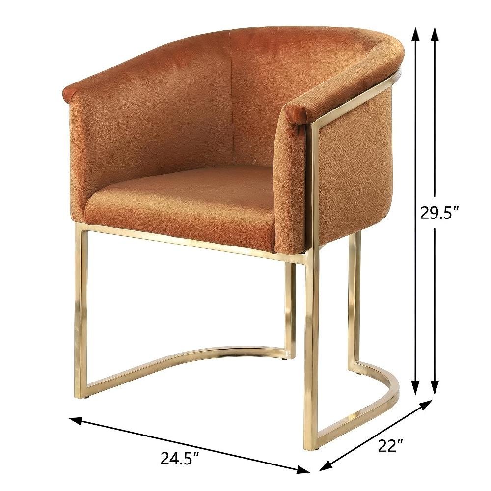Brushed Brass Dining Chair with Cognac Velvet Upholstery and Contemporary Design