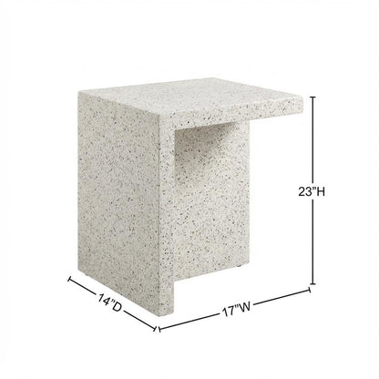 White Iron Nightstand with Terrazzo White Finish and Contemporary Style