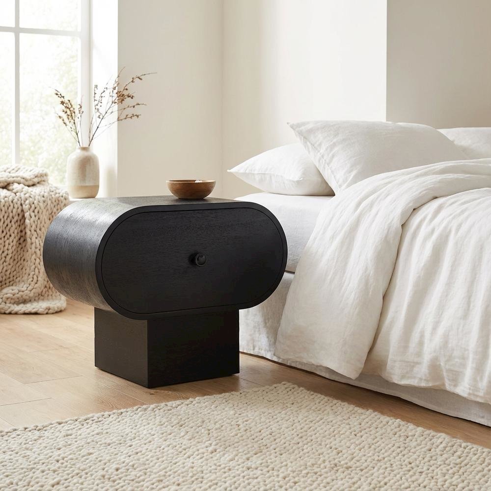 Black Art Deco Nightstand with Sleek Finish and Modern Design