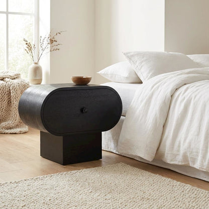Black Art Deco Nightstand with Sleek Finish and Modern Design