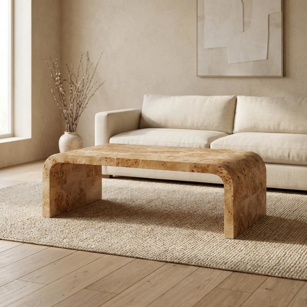 Natural Ash Coffee Table with Art Deco Style and Natural Finish