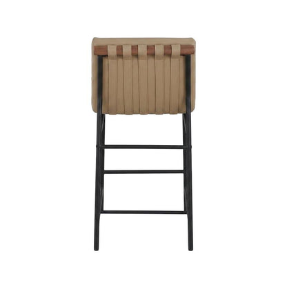 Vegan Leather & Boucle Counter Stool for Bar, Tan Vegan Leather