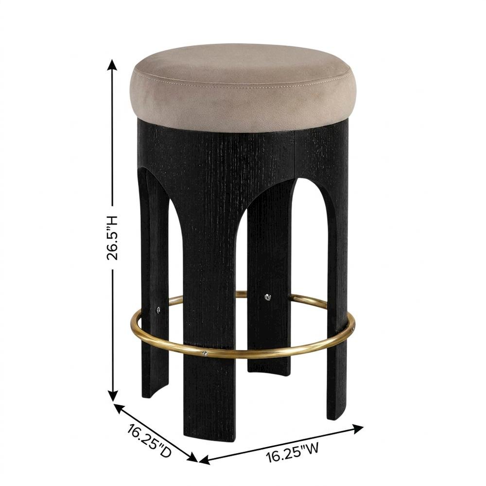 Velvet Backless Counter Stool, Round Seat, 3-Leg Base, Taupe