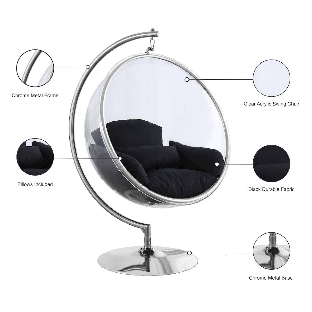 Luna Black Durable Fabric Acrylic Swing Chair