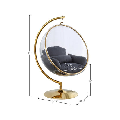 Luna Grey Fabric Acrylic Swing Bubble Accent Chair