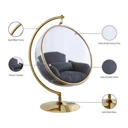 Luna Grey Fabric Acrylic Swing Bubble Accent Chair