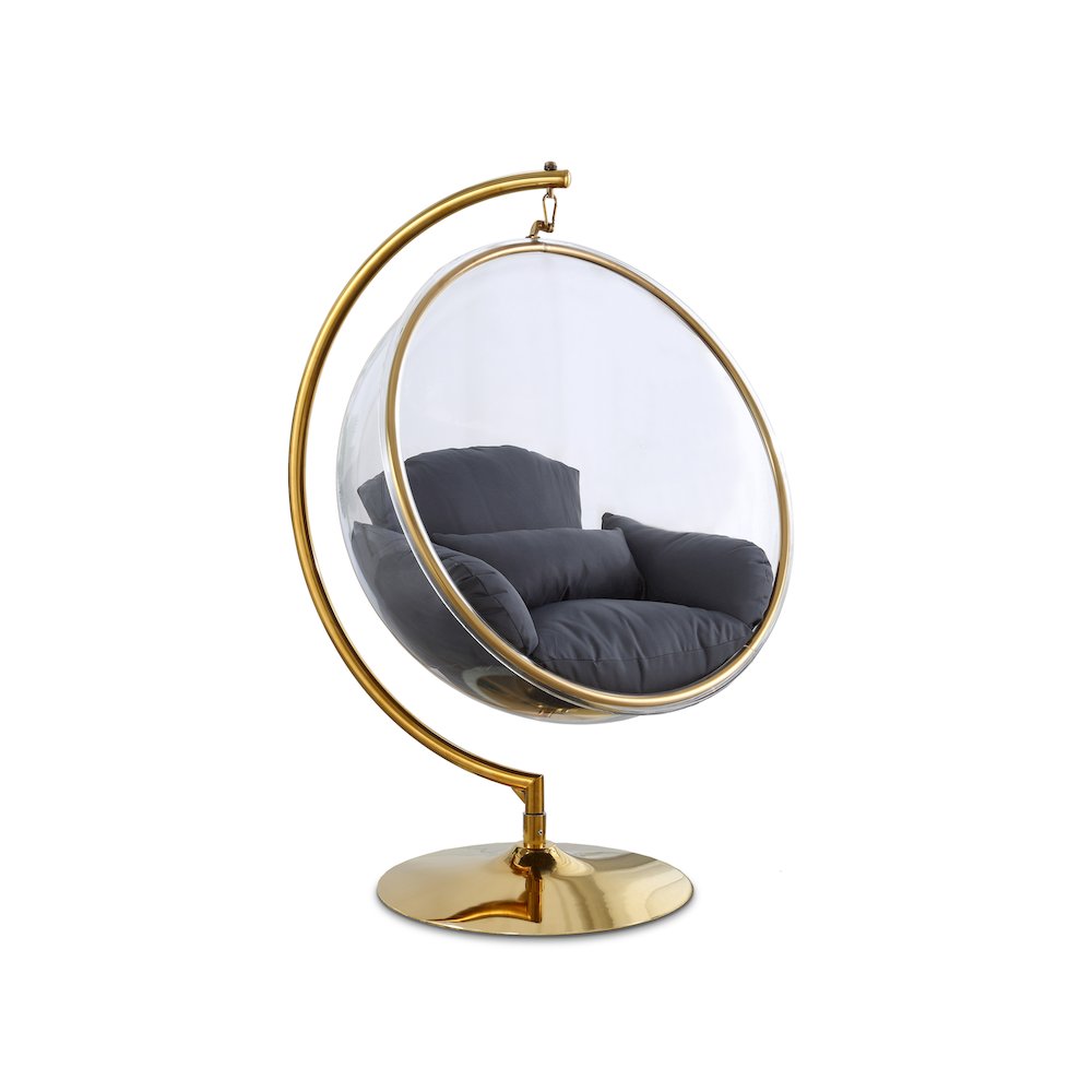 Luna Grey Fabric Acrylic Swing Bubble Accent Chair