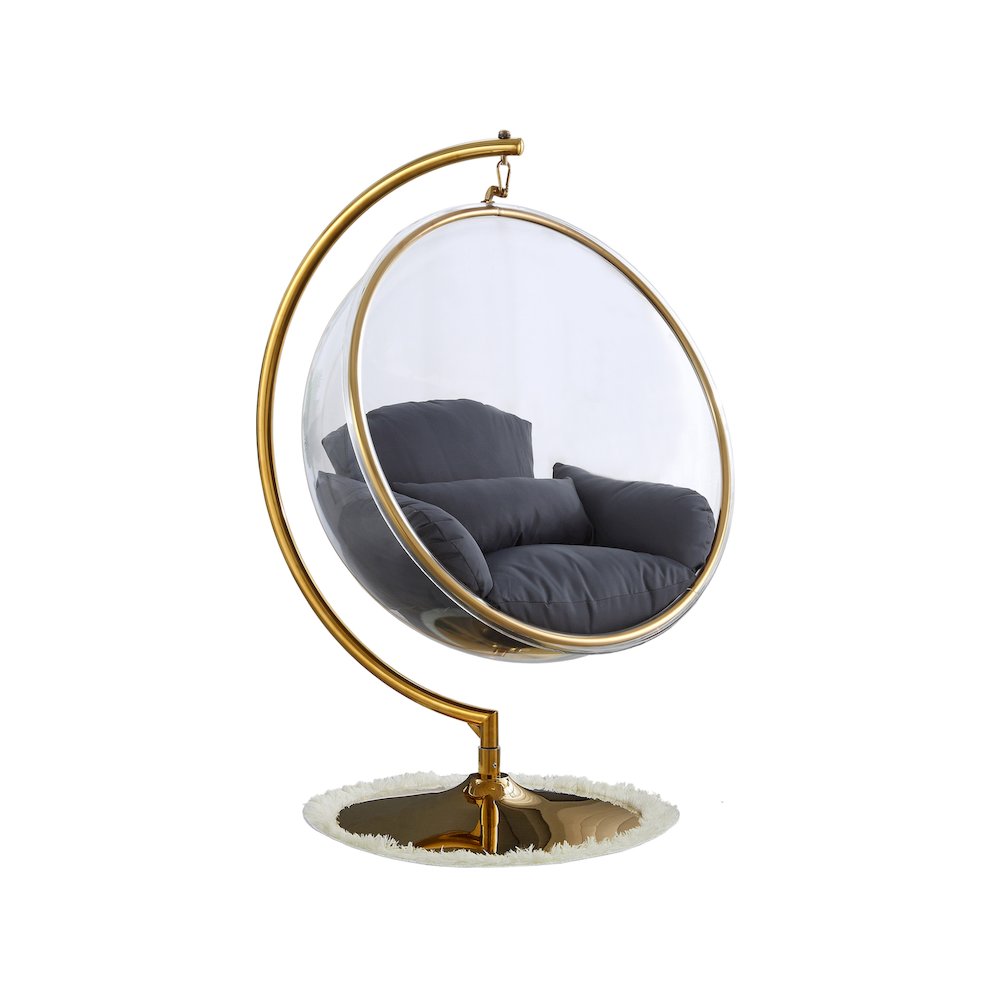 Luna Grey Fabric Acrylic Swing Bubble Accent Chair