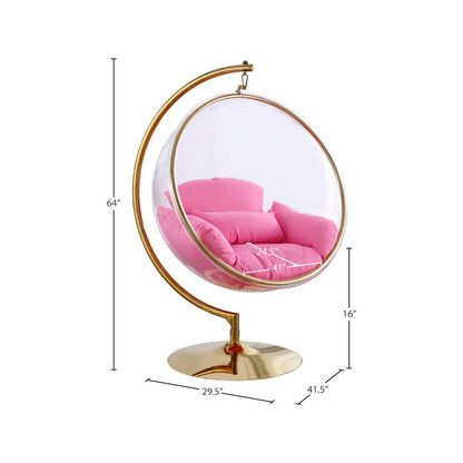 Luna Pink Fabric Acrylic Swing Bubble Accent Chair