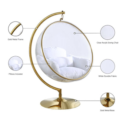 Luna White Fabric Acrylic Swing Bubble Accent Chair