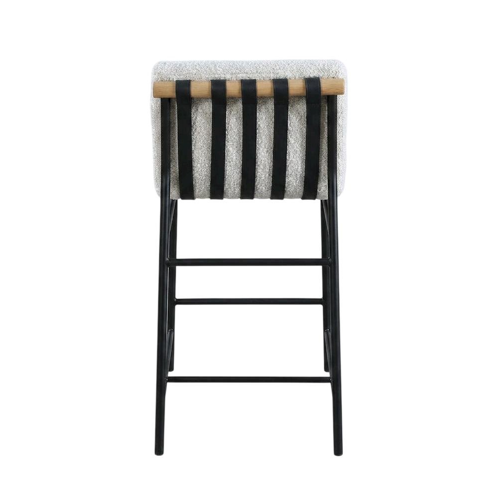 Vegan Leather & Boucle Counter Stool for Bar, Cream Boucle Fabric