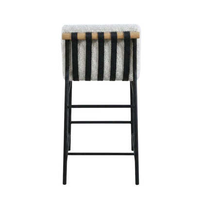 Vegan Leather & Boucle Counter Stool for Bar, Cream Boucle Fabric