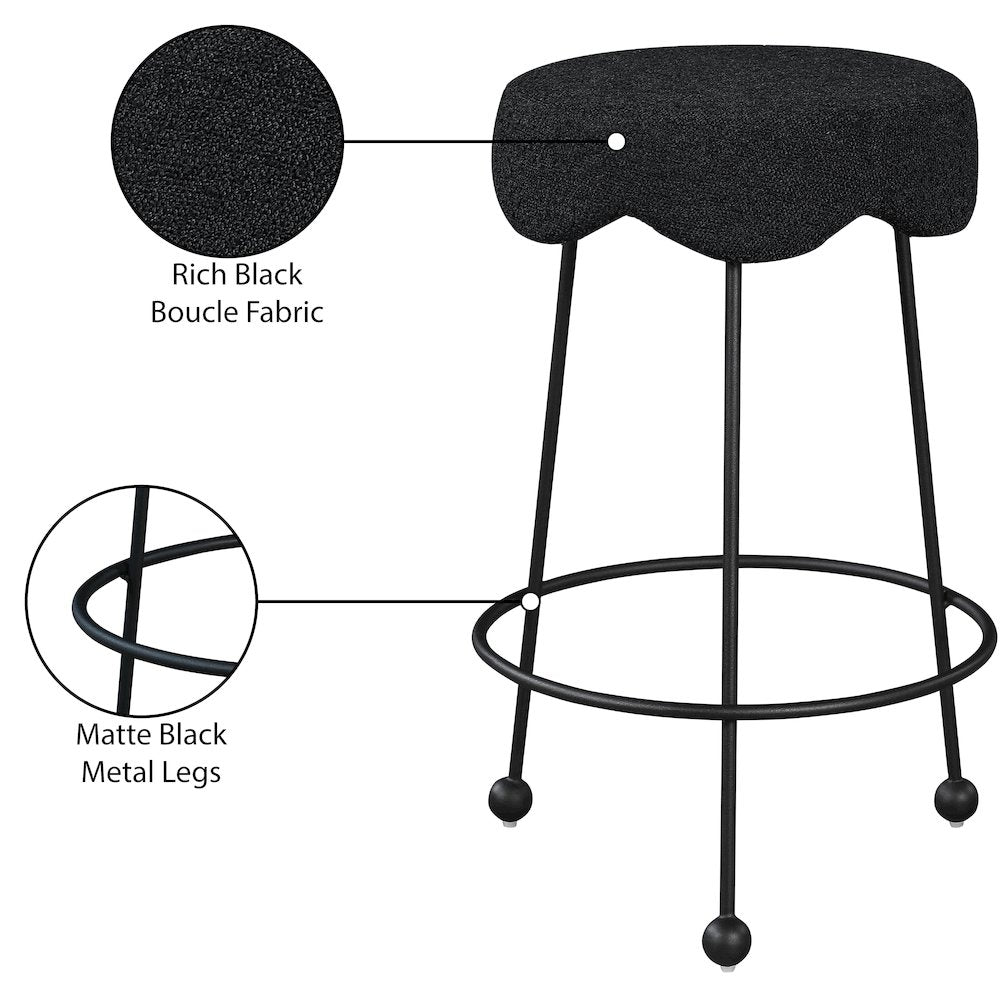 Fleur Black Fabric Counter Stool