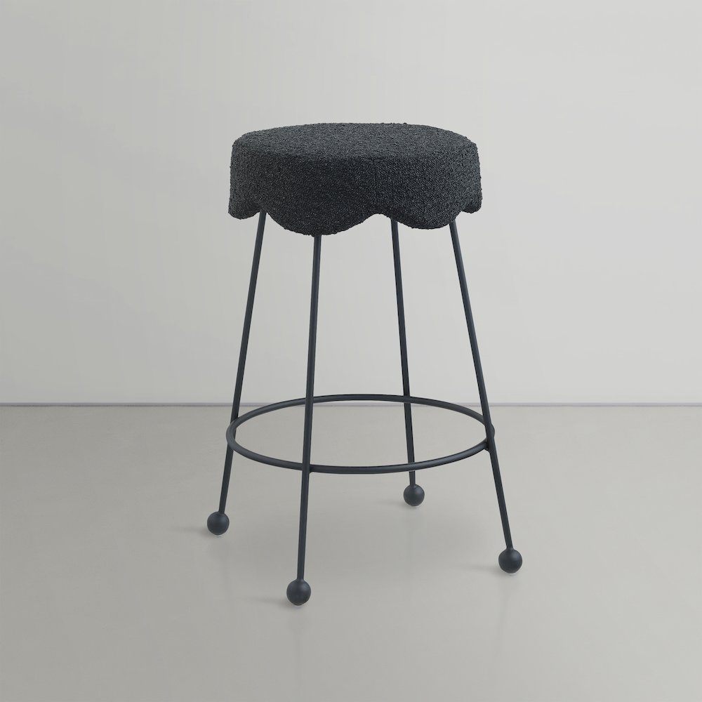 Fleur Black Fabric Counter Stool