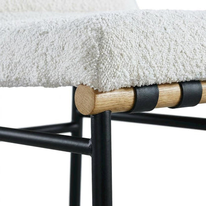Vegan Leather & Boucle Counter Stool for Bar, Cream Boucle Fabric