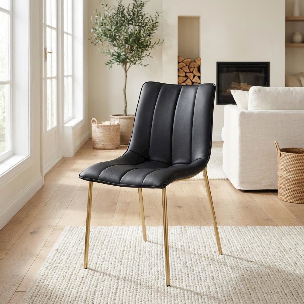 Brushed Gold Vegan Leather Dining Chairs Set of 2 with Contemporary Design