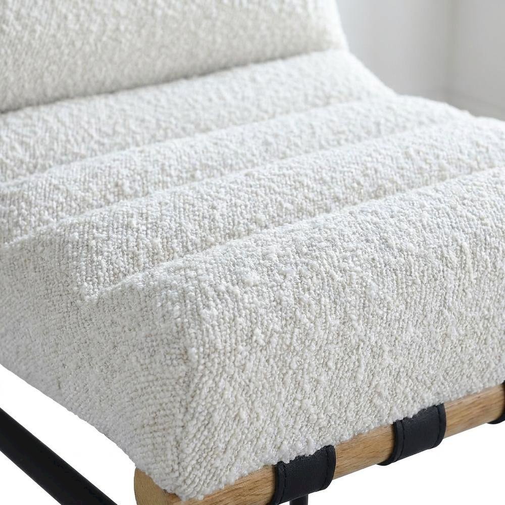 Vegan Leather & Boucle Counter Stool for Bar, Cream Boucle Fabric