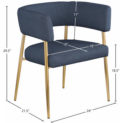 Creston Deep Navy Durable Linen Textured Fabric Dining Chair