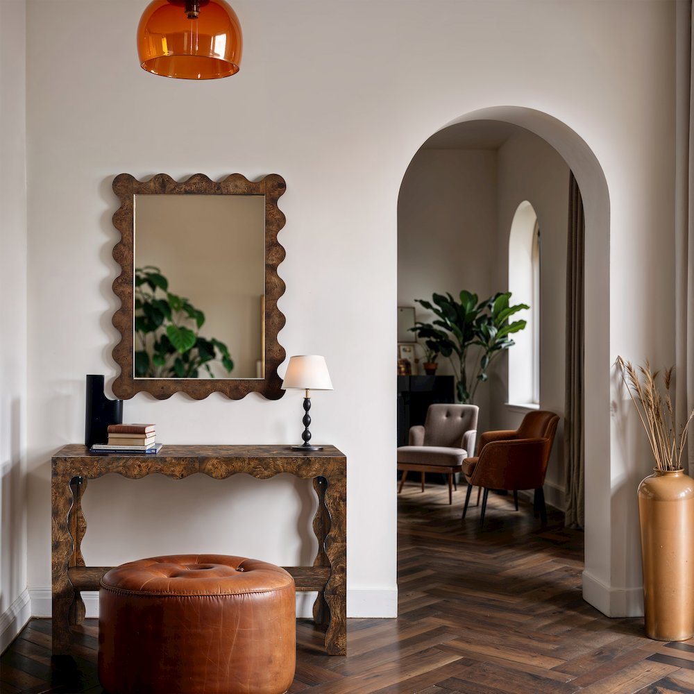 Vassa Brown Burl Veneer Console Table