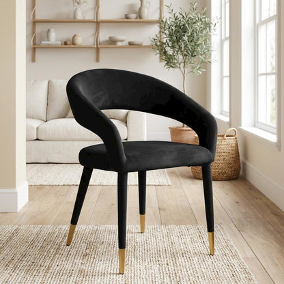 Gold Velvet Dining Chair with Armrests and Contemporary Design