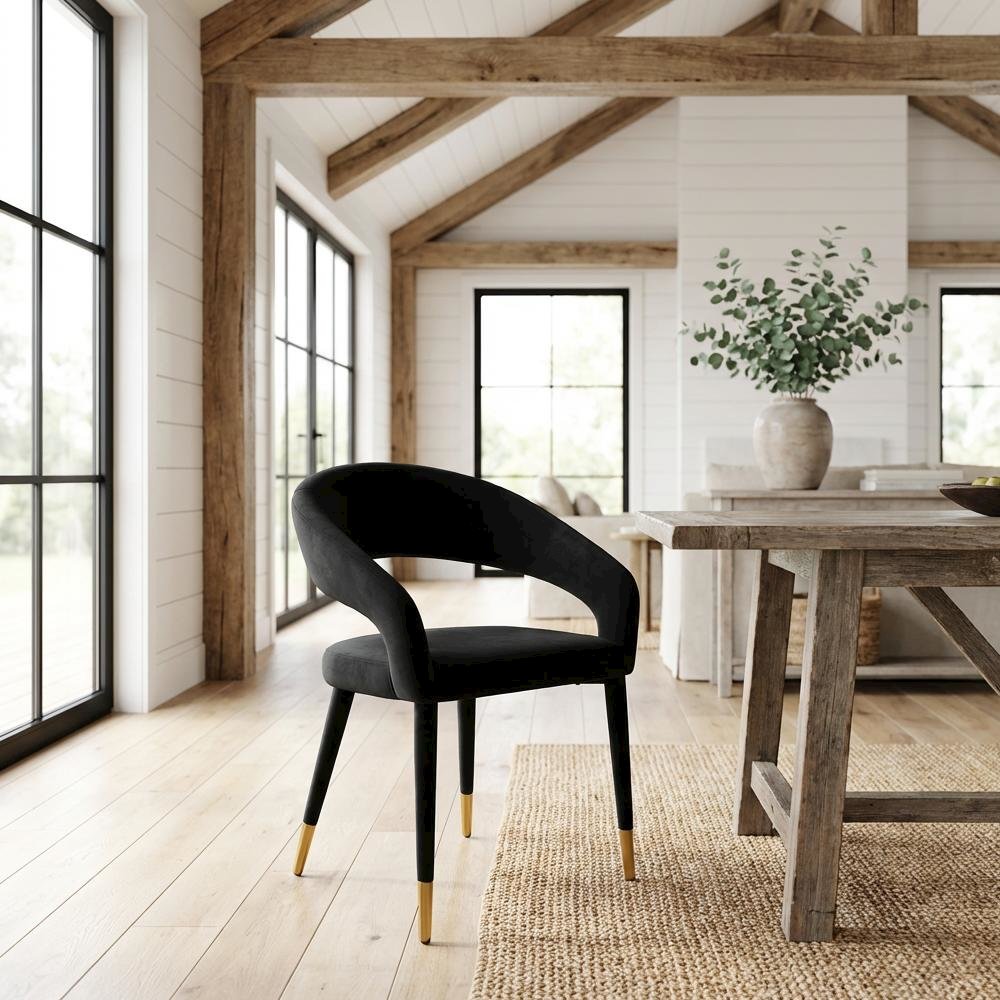 Gold Velvet Dining Chair with Armrests and Contemporary Design